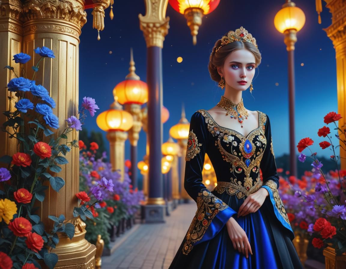 Black Tsarina with Blue Face in Golden Palace