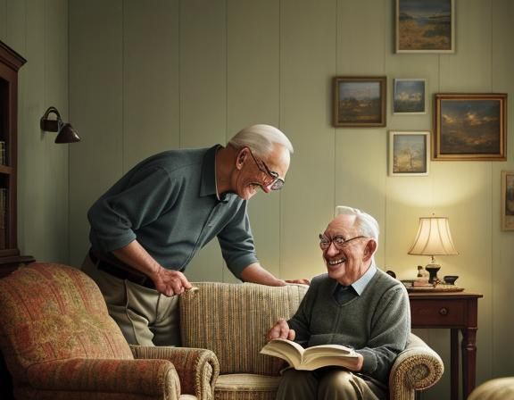 Touching Moment Between Boy and Grandpa in Rockwell Style