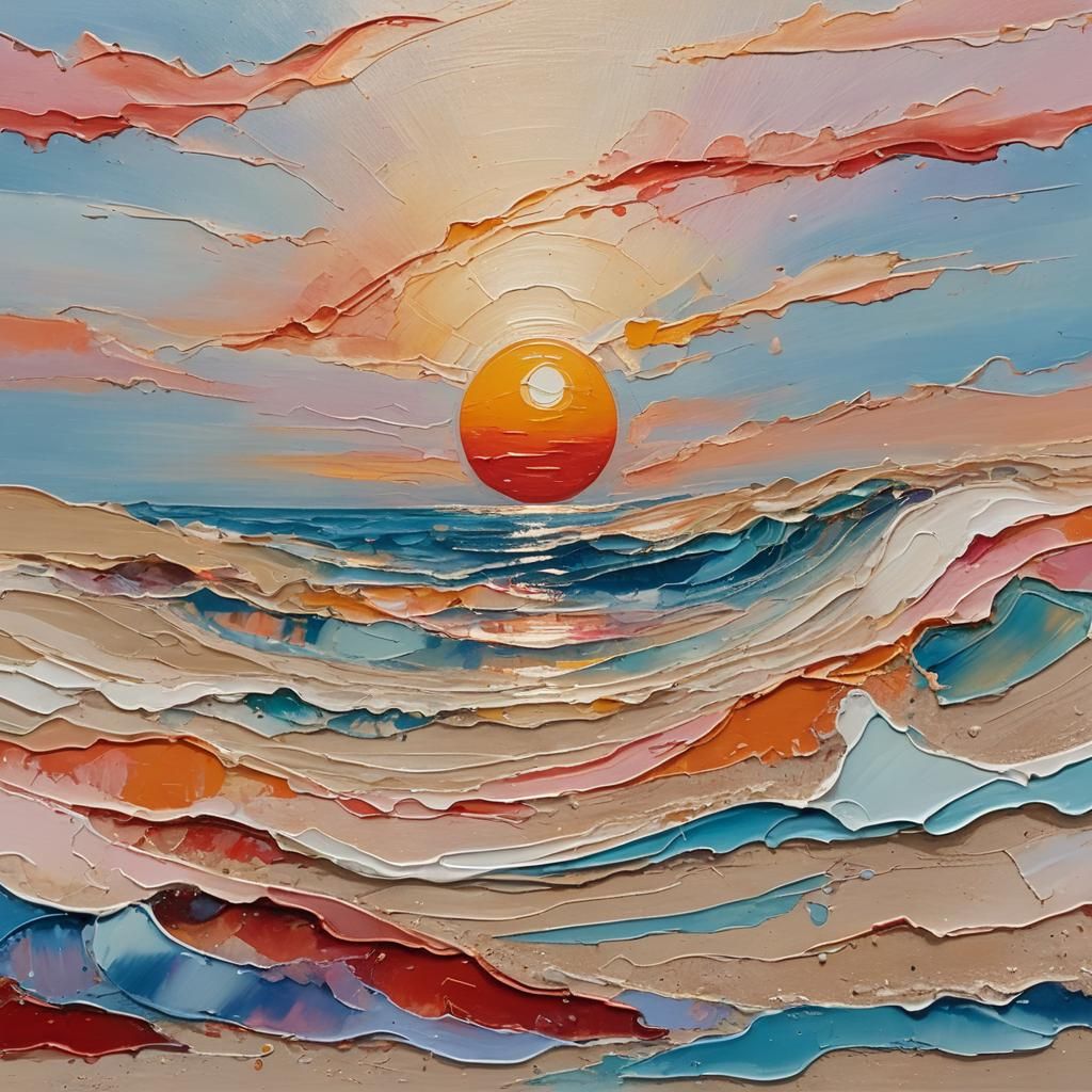 Sunset Over Calm Sea as Expressionistic Oil Painting