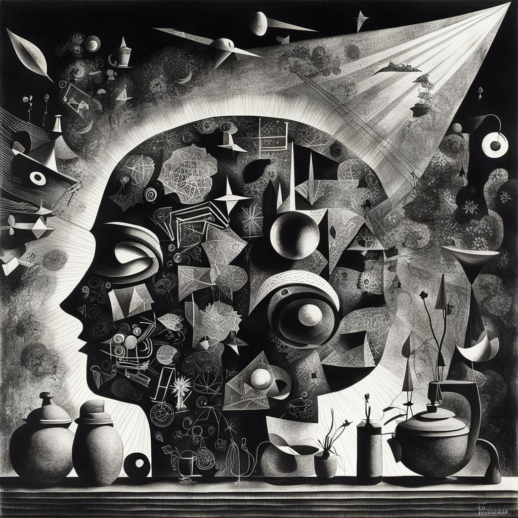 Surreal Rayograph of Objects in Black and White