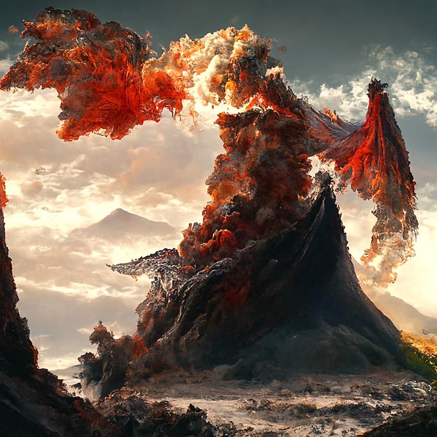 Dragon Shaped Volcanic Eruption in Hyperrealism Style