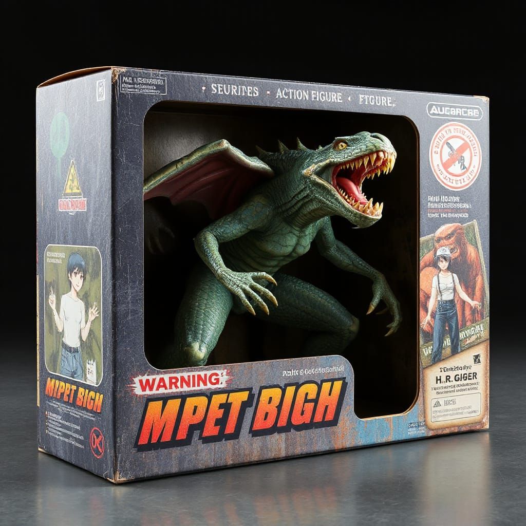 Retro-Futuristic Action Figure Box with Otherworldly Creatur...