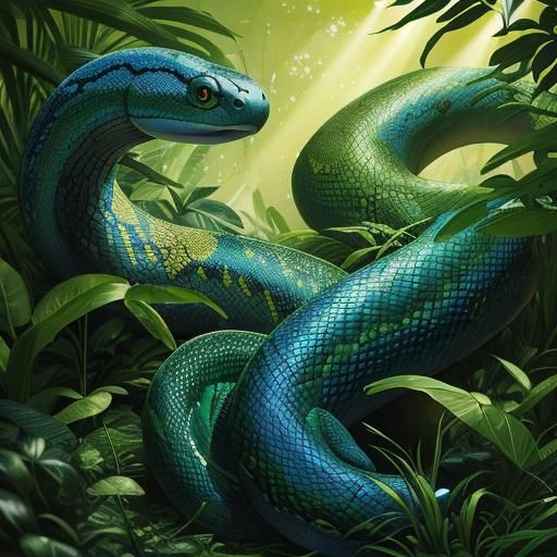 Snakes Slithering Through Monsoon Forest: Digital Art