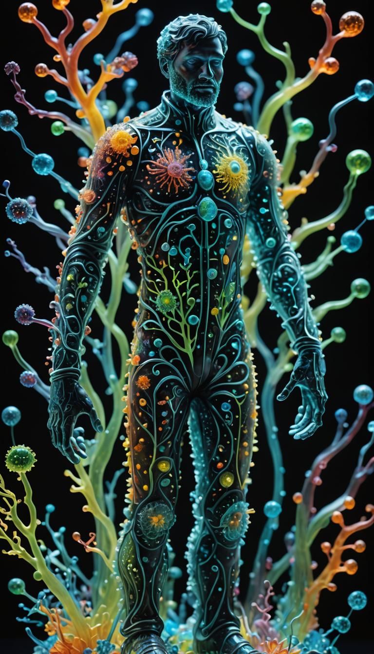 Bioluminescent Glass Man Sculpture in Unreal Engine Style