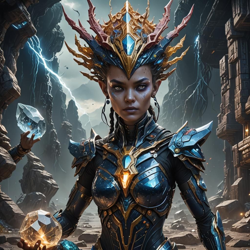 Crystal Alien Woman with Artifacts: Matte Painting