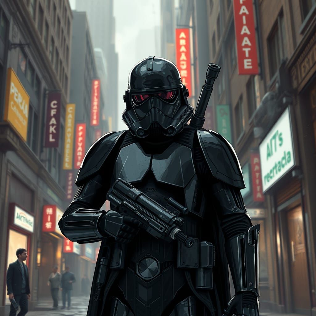Aetherpunk Darktrooper in City Back Alley