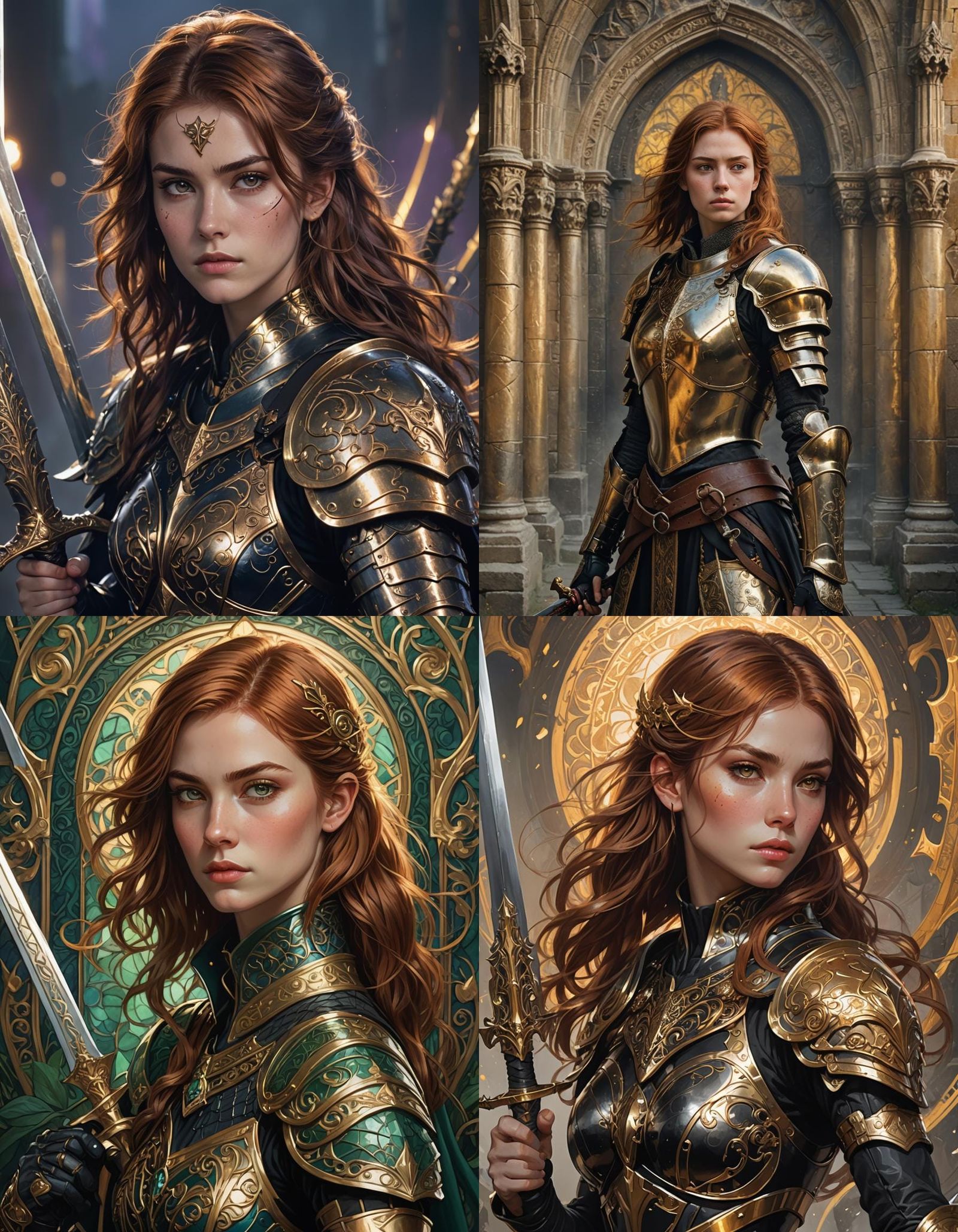 Medieval Woman Warrior in Black and Gold Armor