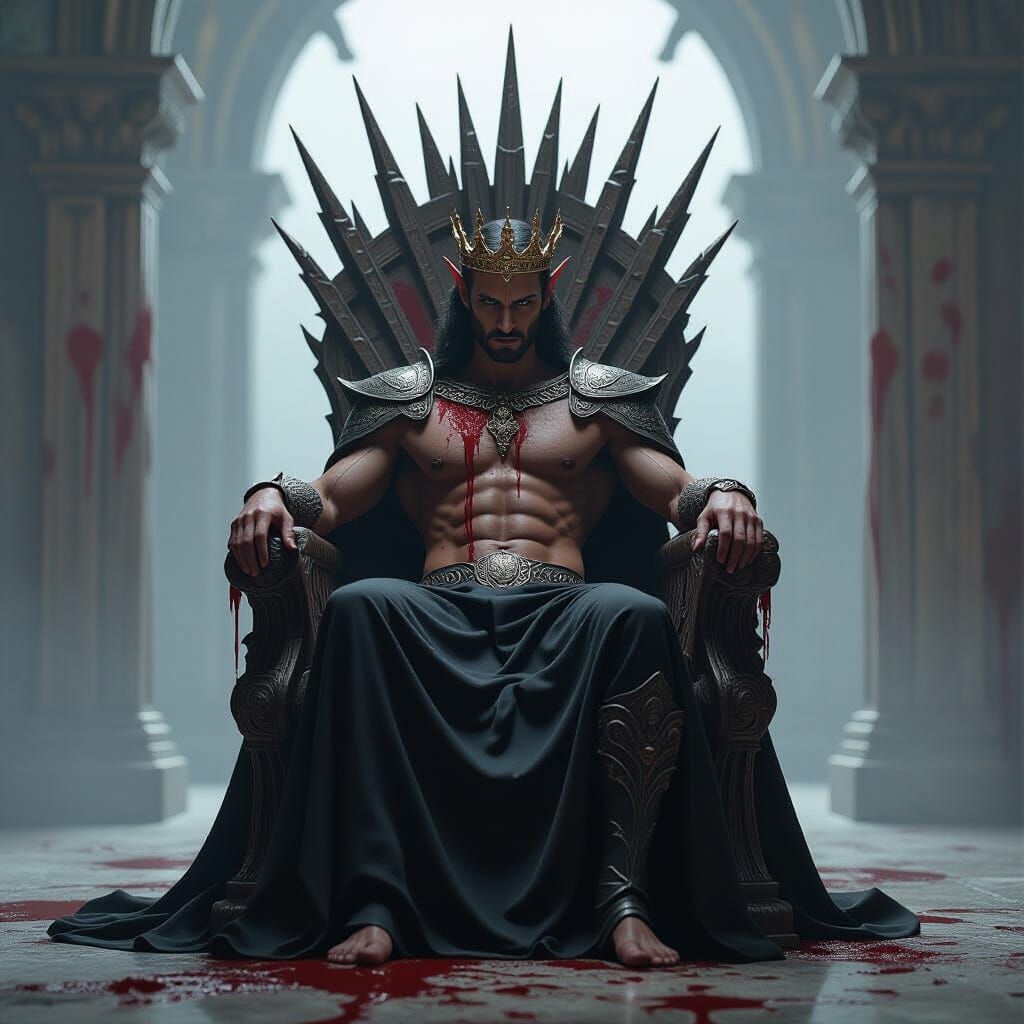 Lucifer on Bone Throne with Blood Crown, Questioning Exile