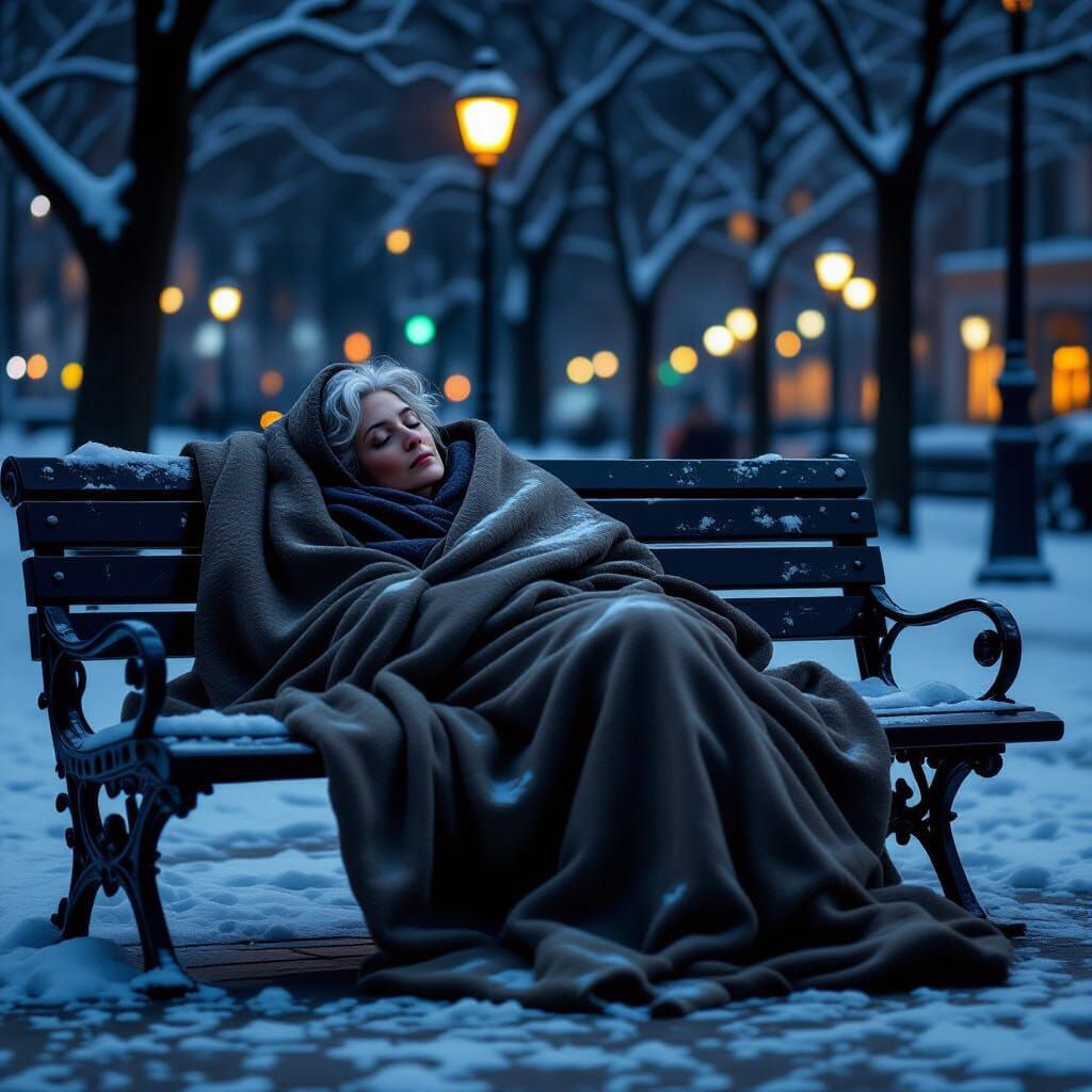 Sleepless Night: Woman on Park Bench