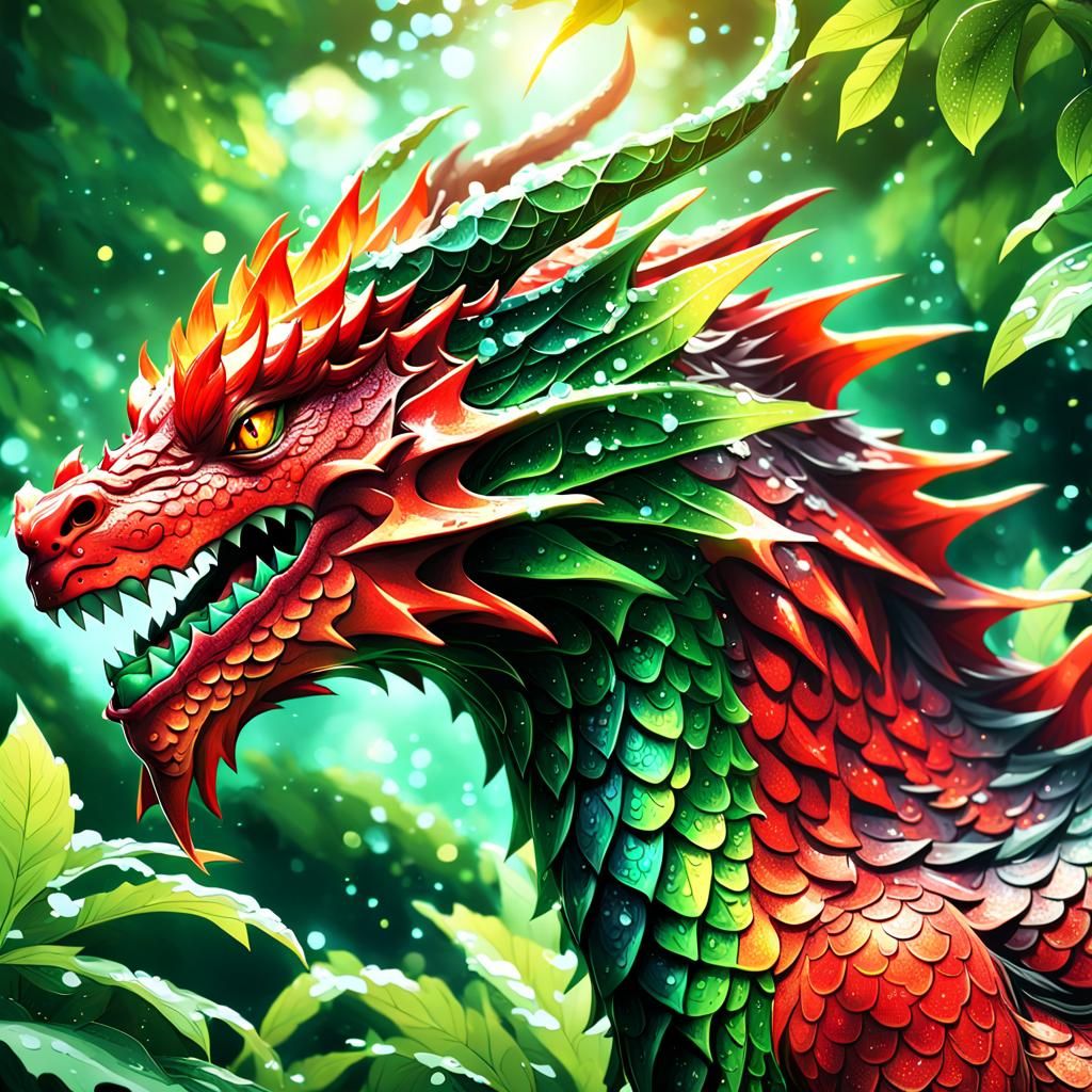 Majestic Red Fire Dragon in Anime Style