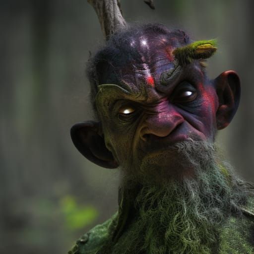 Violent Goblin in Mystical Forest: Hyperrealistic HDR