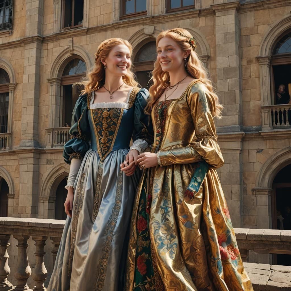 Florentine Girls Watch a Parade in Matte Painting Style