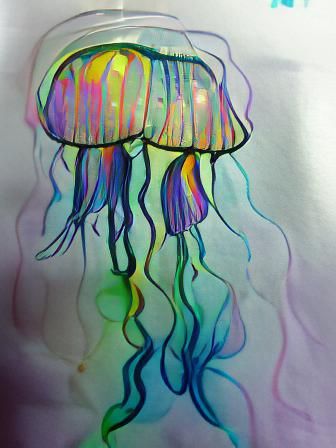 Colorful Holographic Jellyfish Ink Art