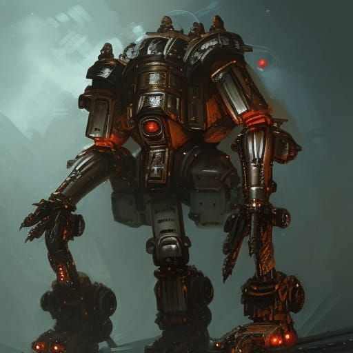 Dark Fantasy Mechanical Golem with Magic Guns
