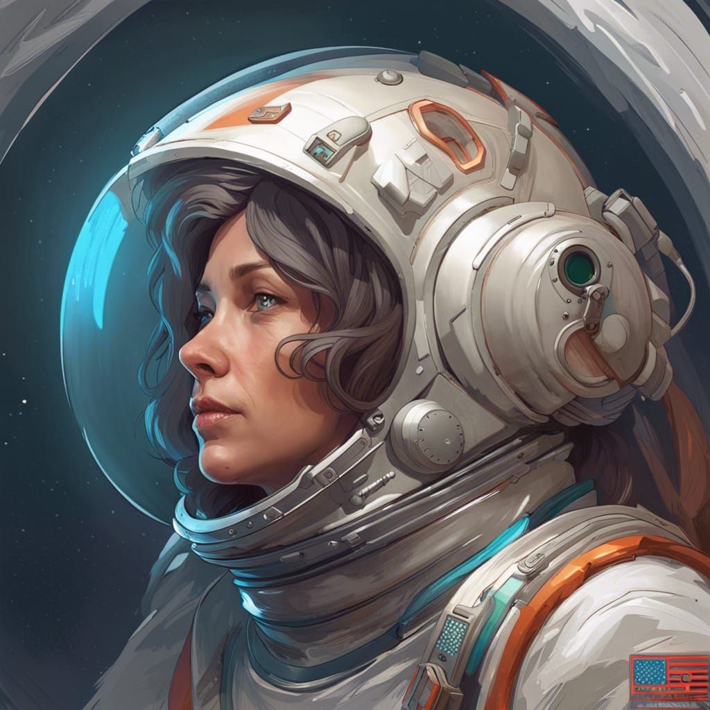 Detailed Portrait of a Middle-Aged Female Astronaut