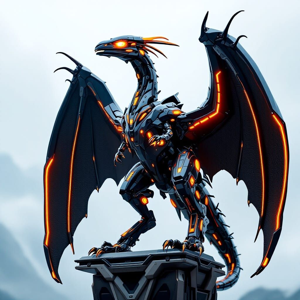 Cybernetic Pterodactyl Statue in Futuristic Style