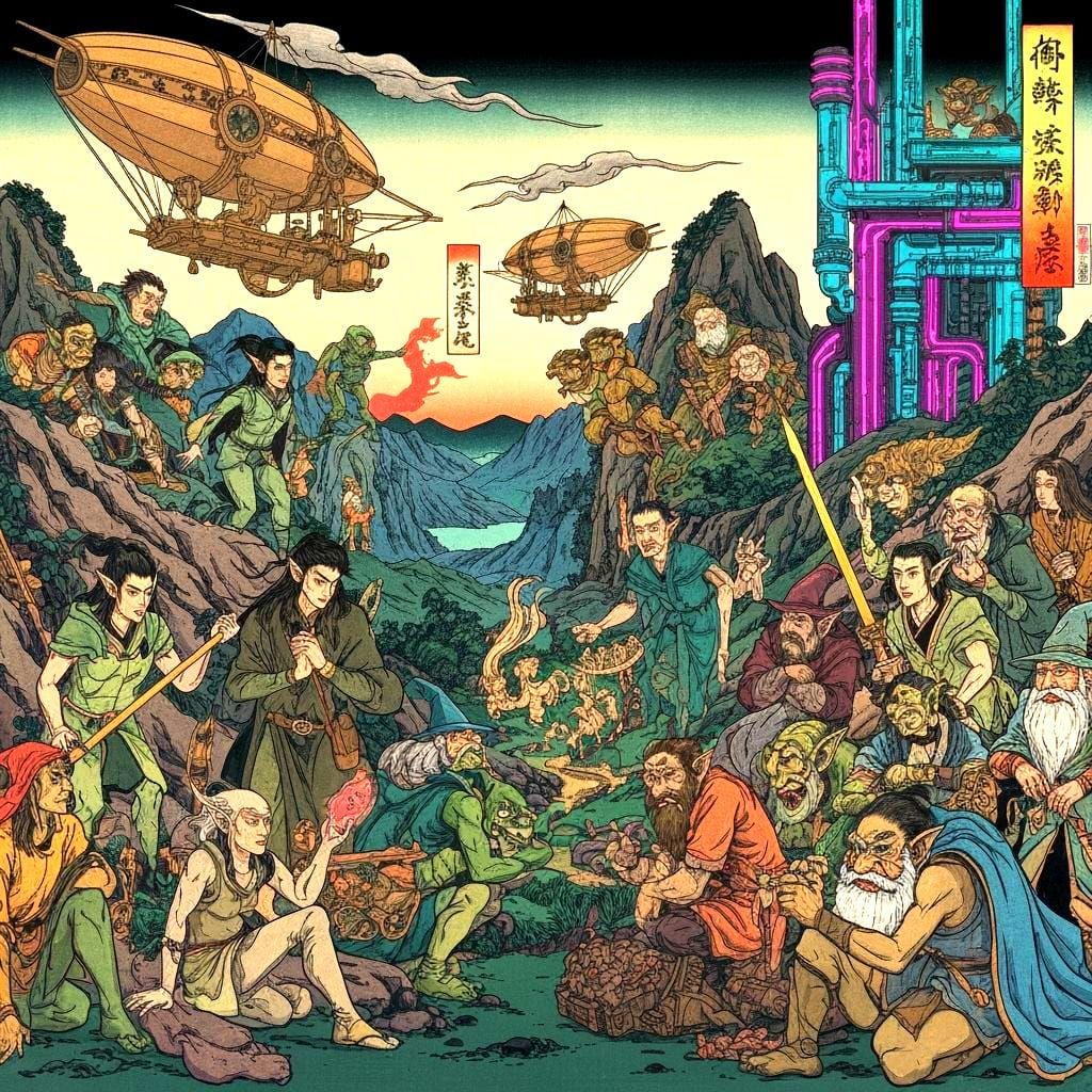 Ukiyo-e Lord of the Rings with Steampunk & Cyberpunk Element...