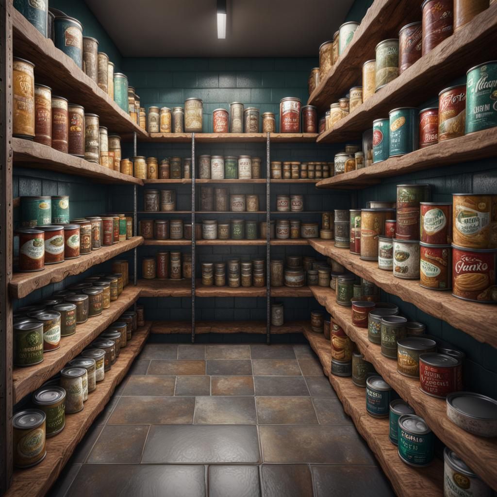 Pantry Filled with Canned Food: Detailed Matte Painting