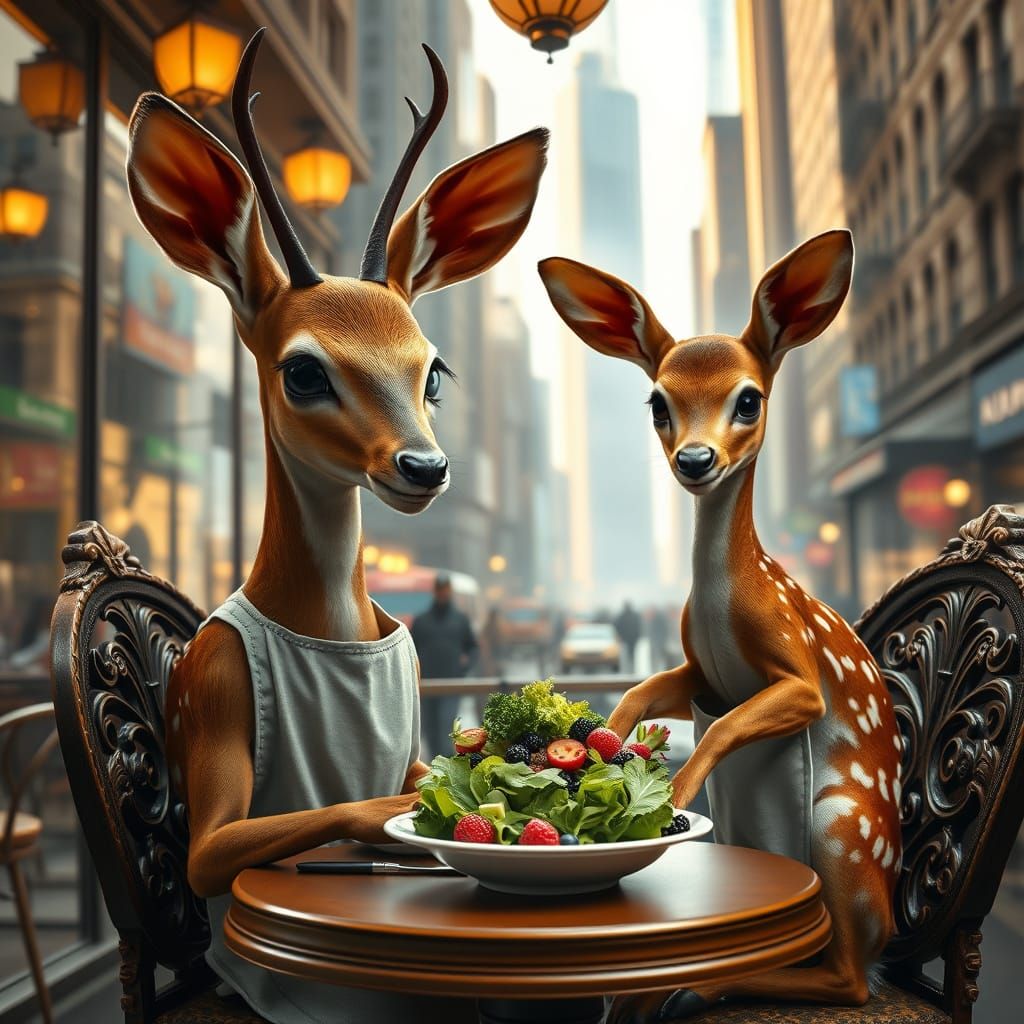 Regal Doe and Fawn Dine in Futuristic New York City Cafe