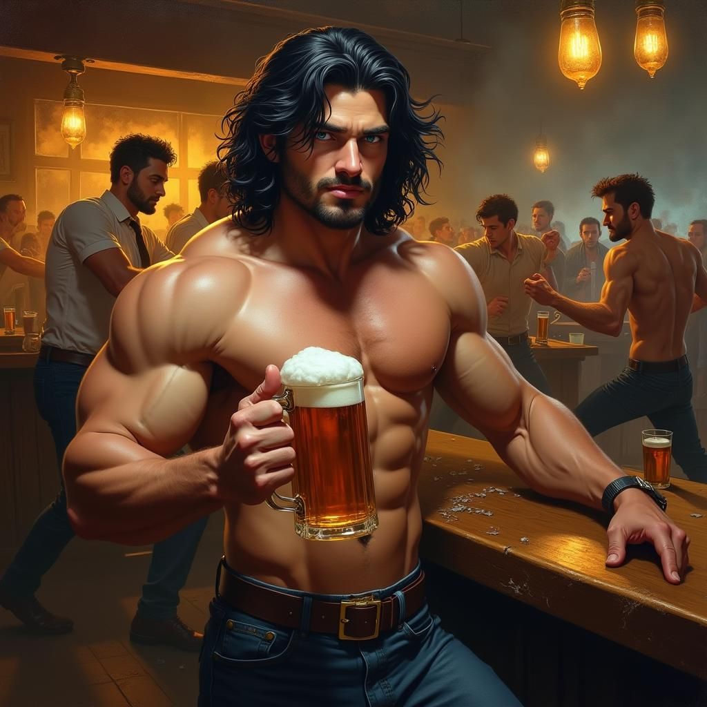 Confident Rogue at Tavern Bar in Oil Painting Style