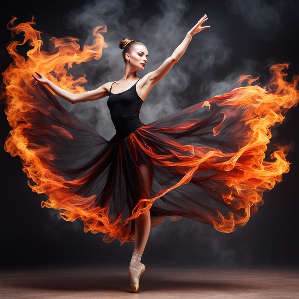 Ballerina Dancing Between Flames