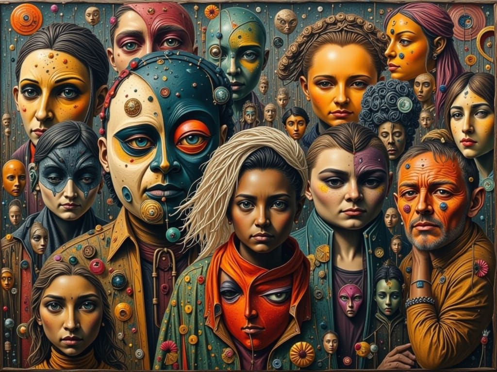 Comical Figures in Surrealist Oil Painting