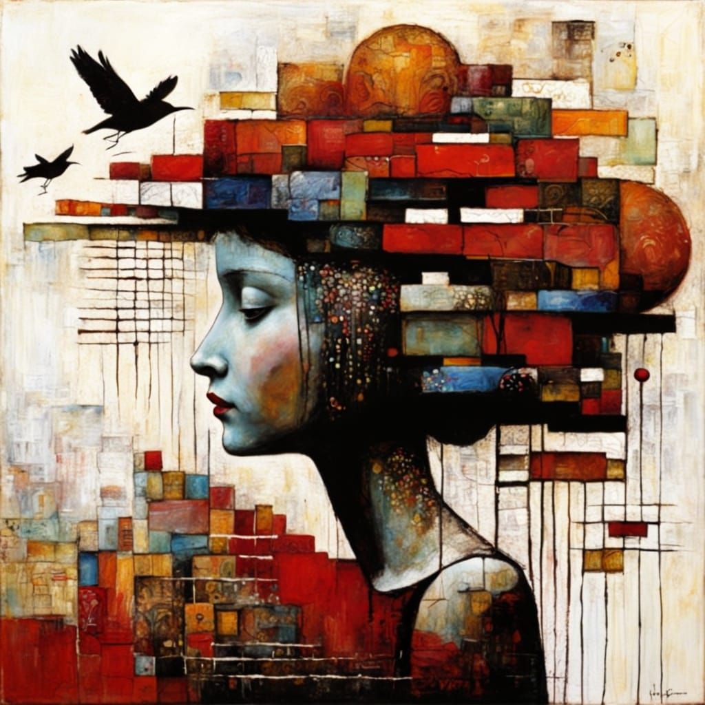 Textured Encaustic Painting in Naive Style