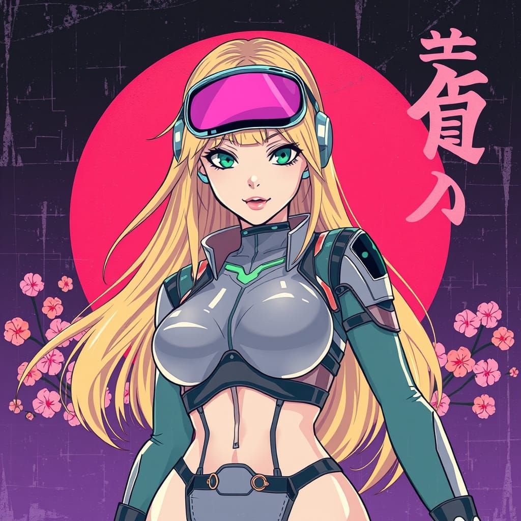 Cybernetic Woman in Vintage Japanese Retro Futurism Style