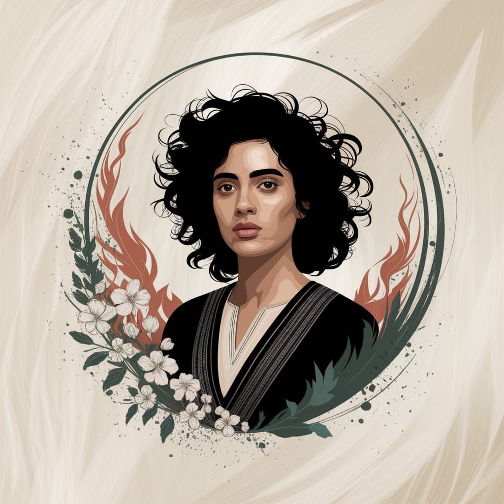 Palestinian Woman in Traditional Attire, Minimalist Abstract...