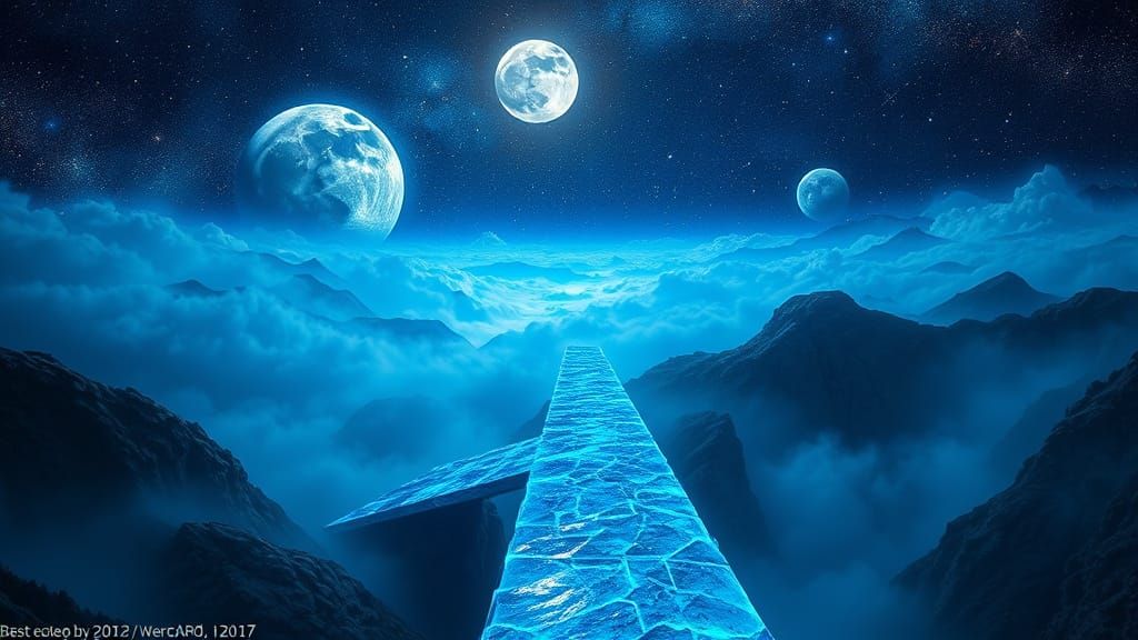 Luminous Glass Bridge to the Moon Amidst Celestial Wonders