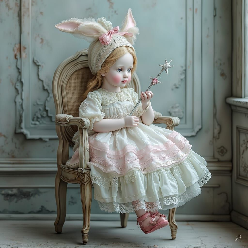 Antique Porcelain Doll with Star Wand