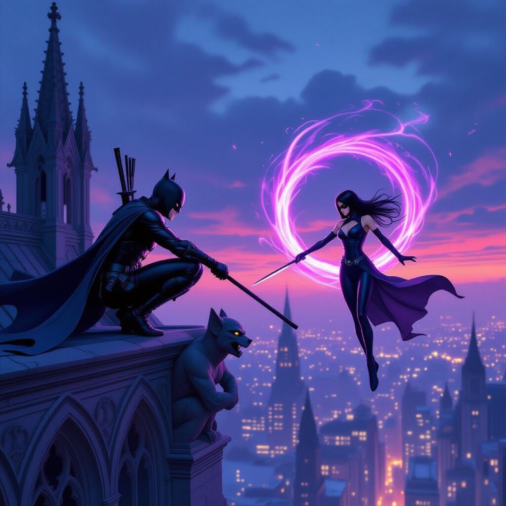 Robin Meets Psylocke on Gotham Rooftop