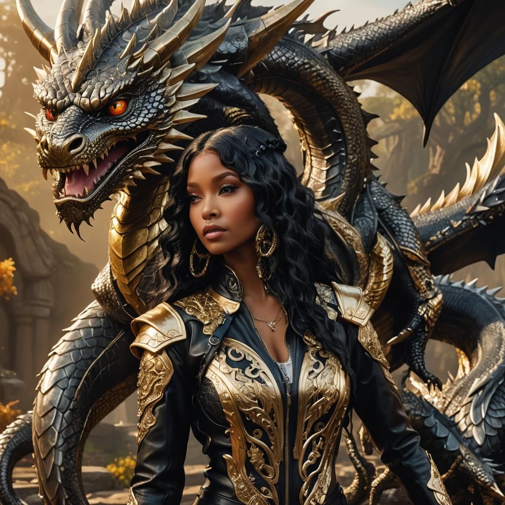 Niki Minaj and Dragon in Hyper-Realistic Digital Art