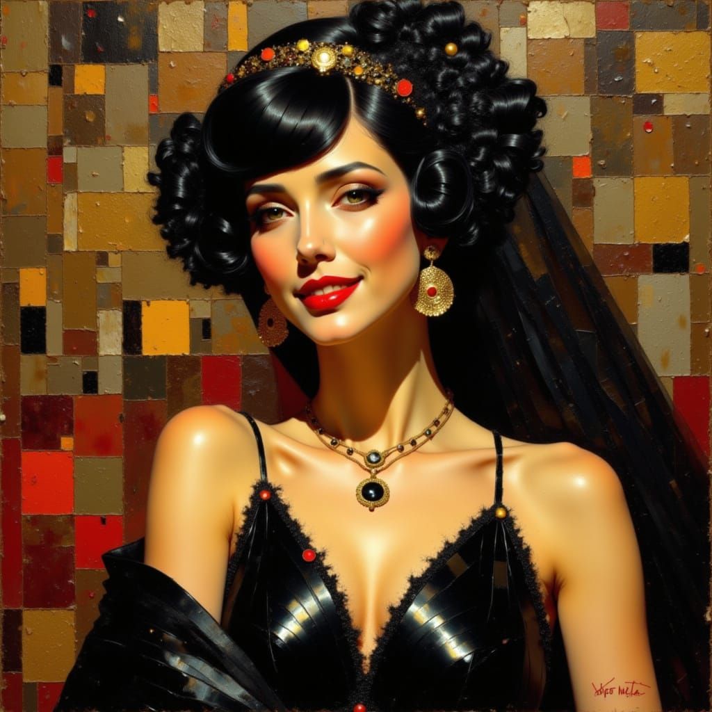Art Deco Flapper Portrait in Oil Painting Style