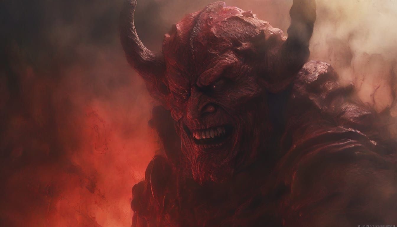 Colossal Satan Emerging from Cosmic Nebula