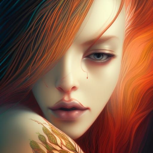 Ethereal Woman with Flowing Red Hair