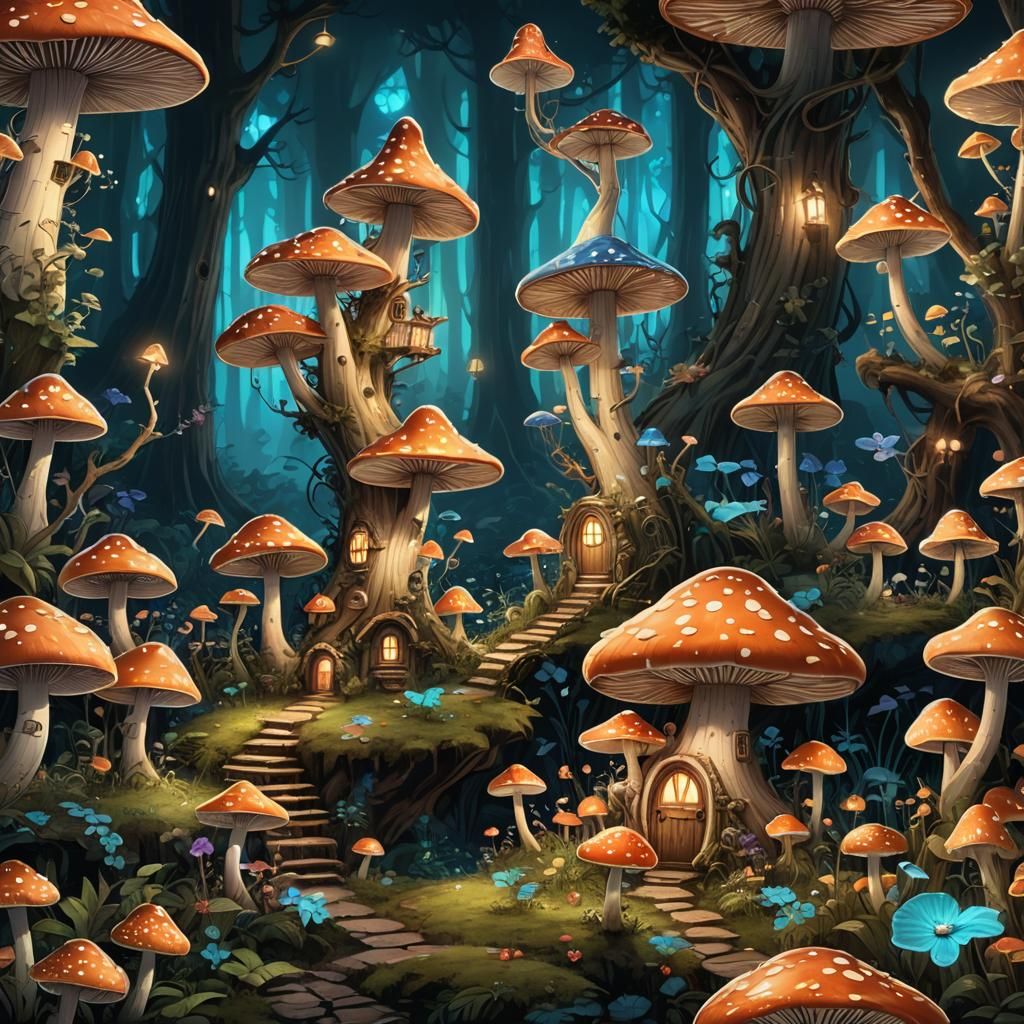 Enchanted Bioluminescent Forest Fairy Mushroom House