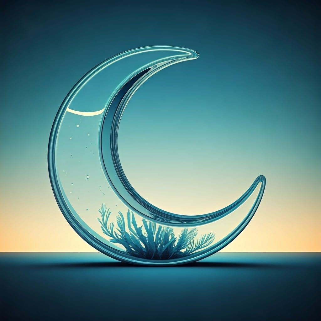 Luminous Crescent Moon Aquarium in Art Deco Style