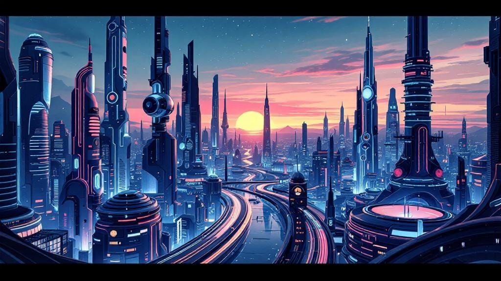 Utopian Future Cityscape in Frutiger Aero Style