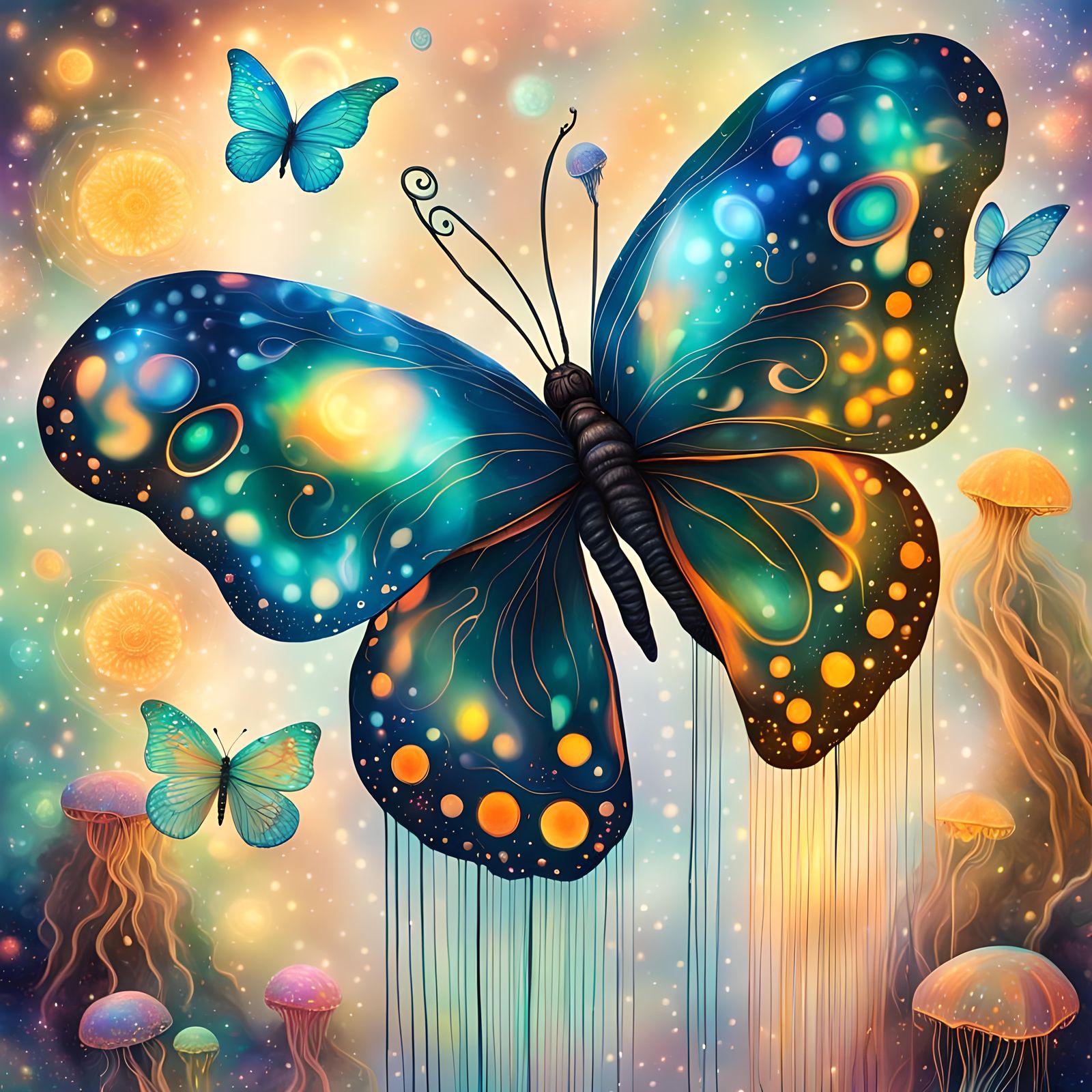 Cosmic Jellyfish Butterfly Luminary in Visionary Art Style