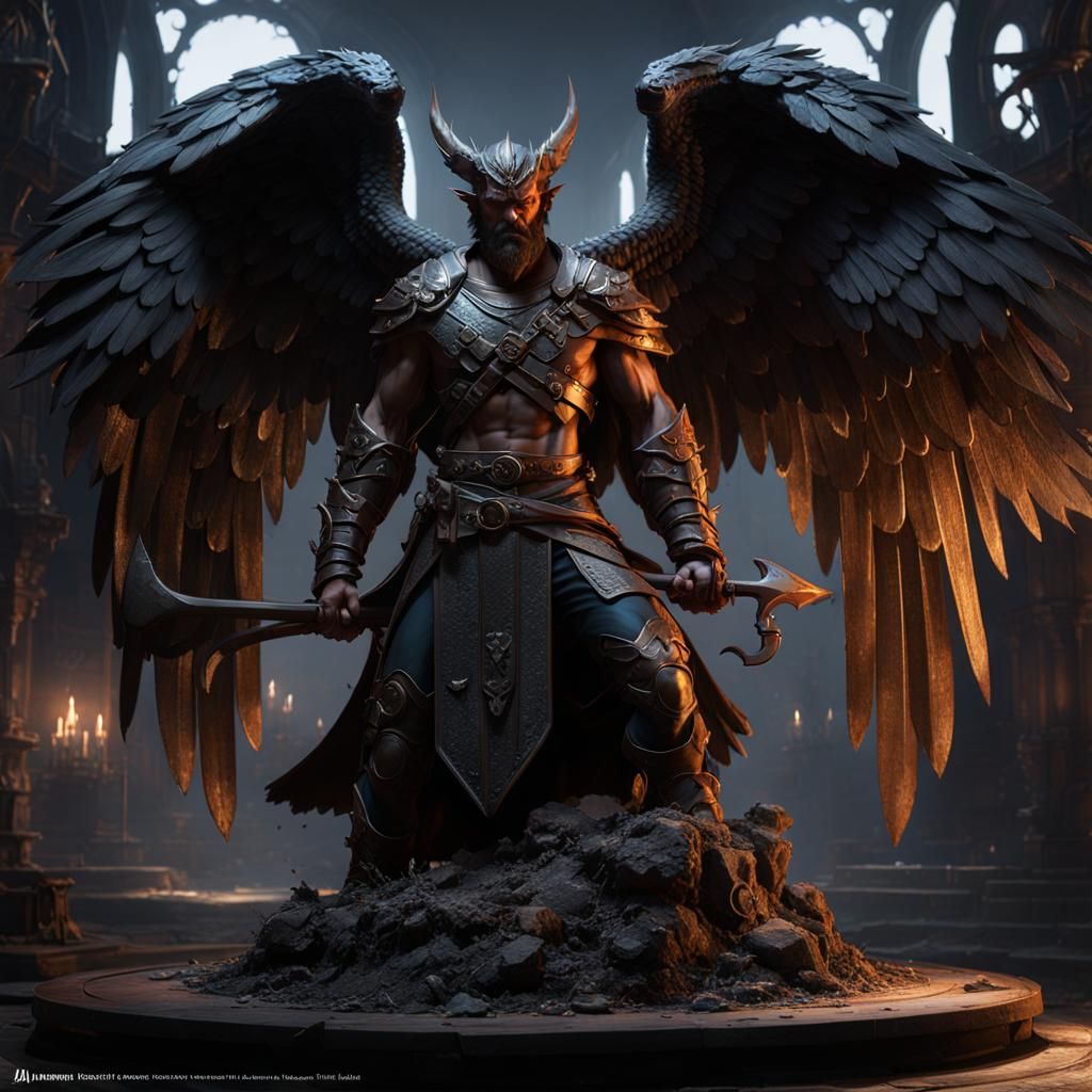 Winged Daemon Blacksmith Statue in Dark Fantasy Art