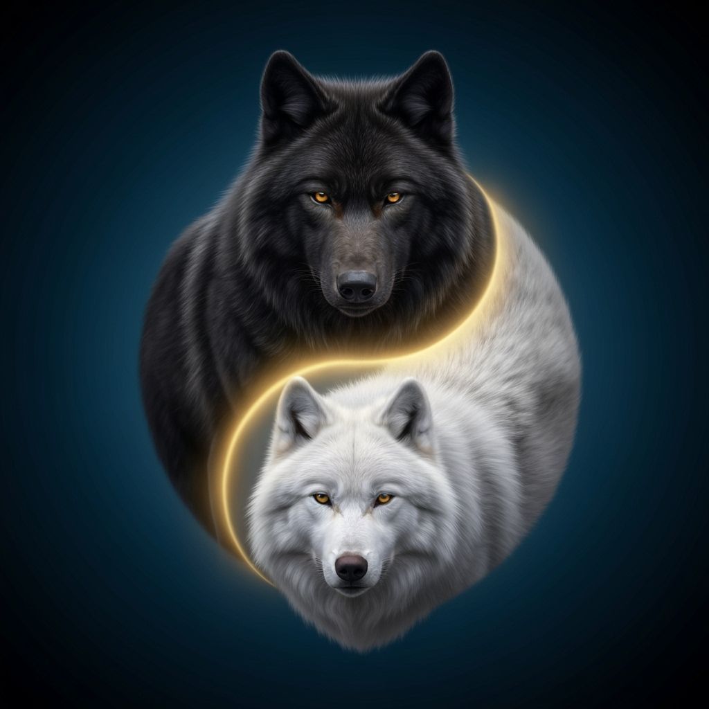 Yin Yang Symbol: Black and White Wolves in Balance