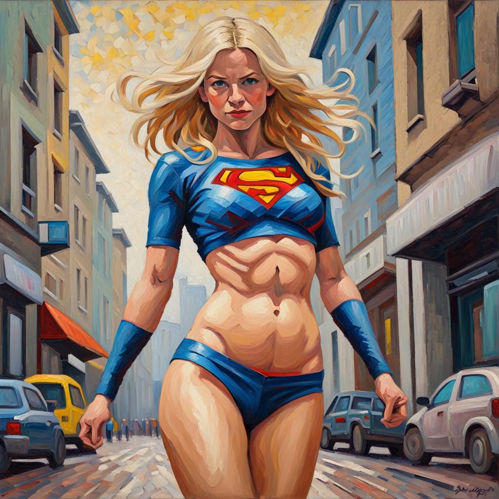 Supergirl in Neo-Impressionist Oil Painting Style