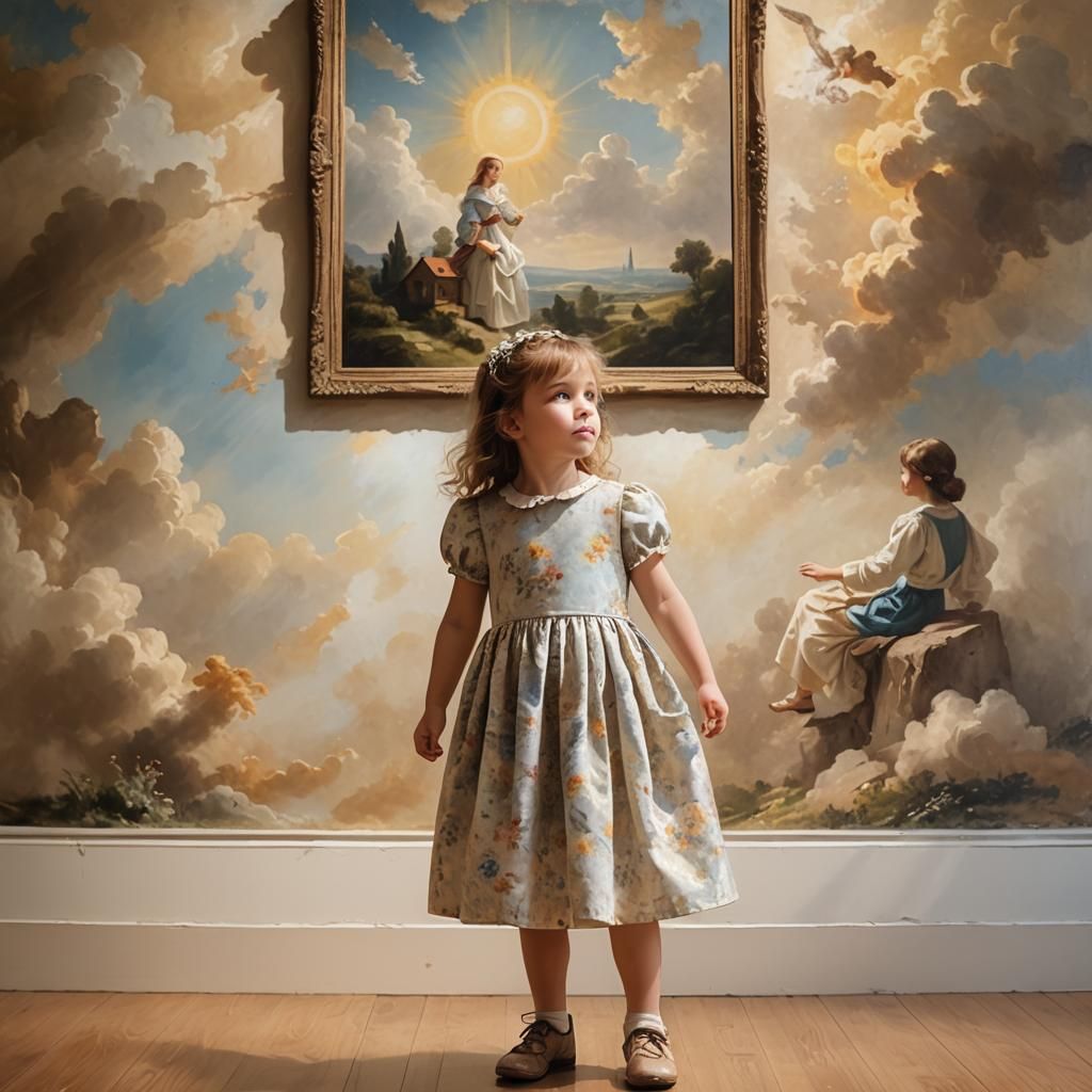Little Girl in Museum: Vintage Scene with Soft Lighting