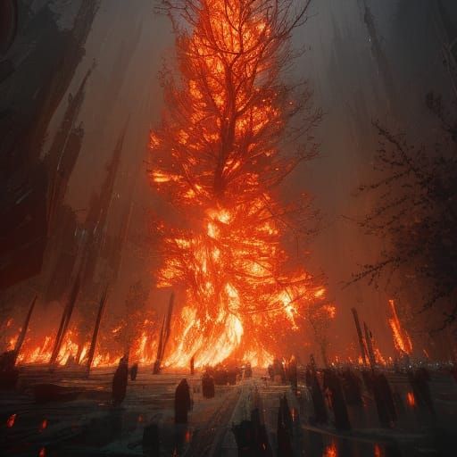 Burning Christmas Tree: Dark Fantasy Concept Art