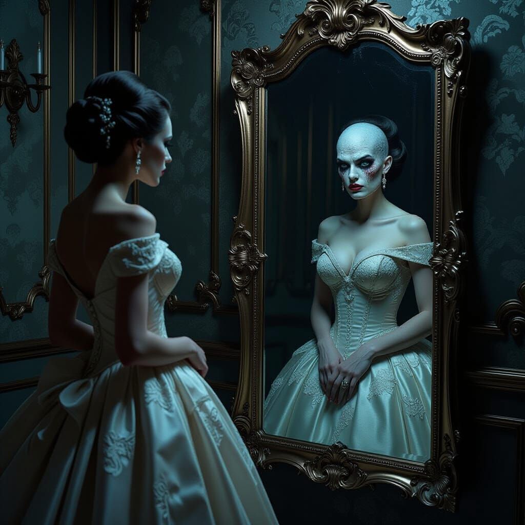 Woman's Dark Reflection: Surreal Mirror Image
