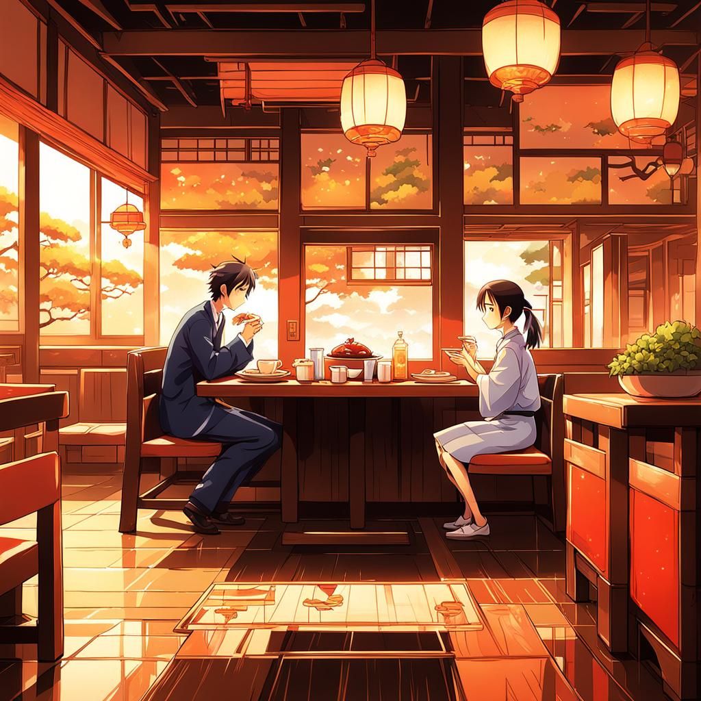 Lunch Break in Japanese Restaurant, Ghibli Style