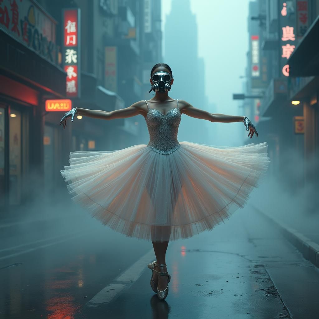 Ethereal Ballerina in Futuristic Cityscape