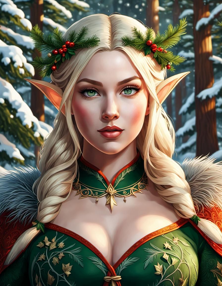 Plus Size Christmas Elf in Winter Forest