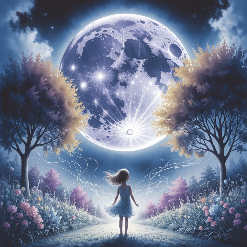 Moonlit Garden Fantasy in Watercolor Style